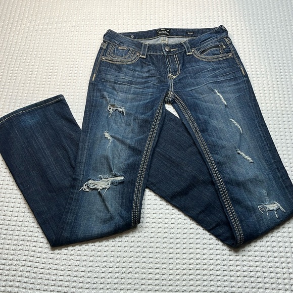 Bebock for Express Blue Denim Low Rise Boot Cut Jeans Women's Sz 6L - Picture 1 of 15